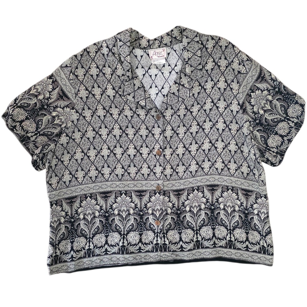 Vintage Abria‎ Short Sleeve Printed Rayon Button Down Blouse Plus Size 24